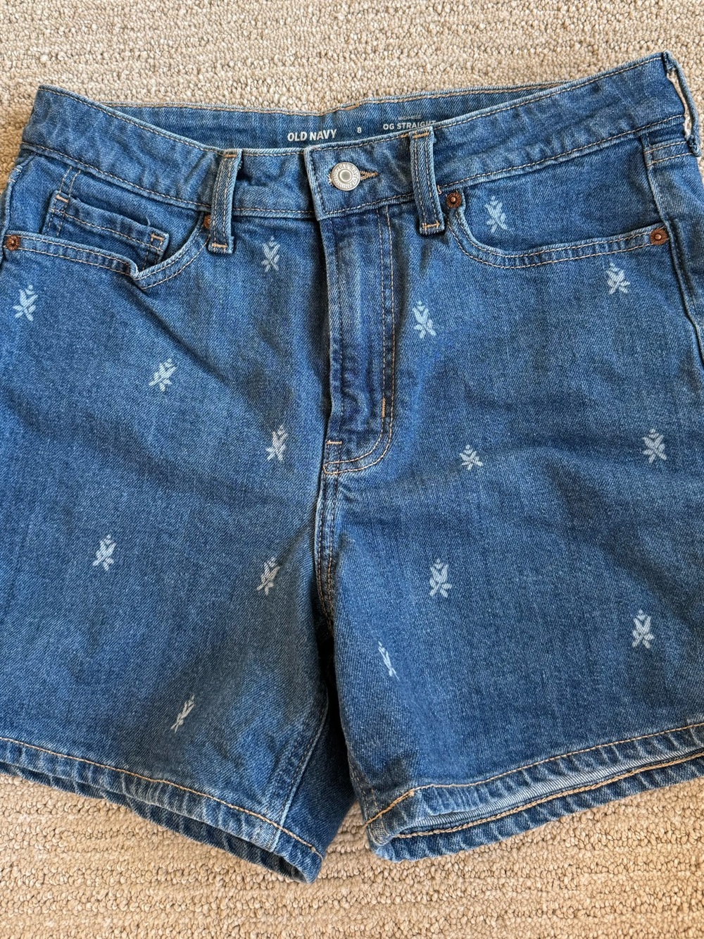 Old Navy Blue Denim Shorts with Subtle Block Print Motifs